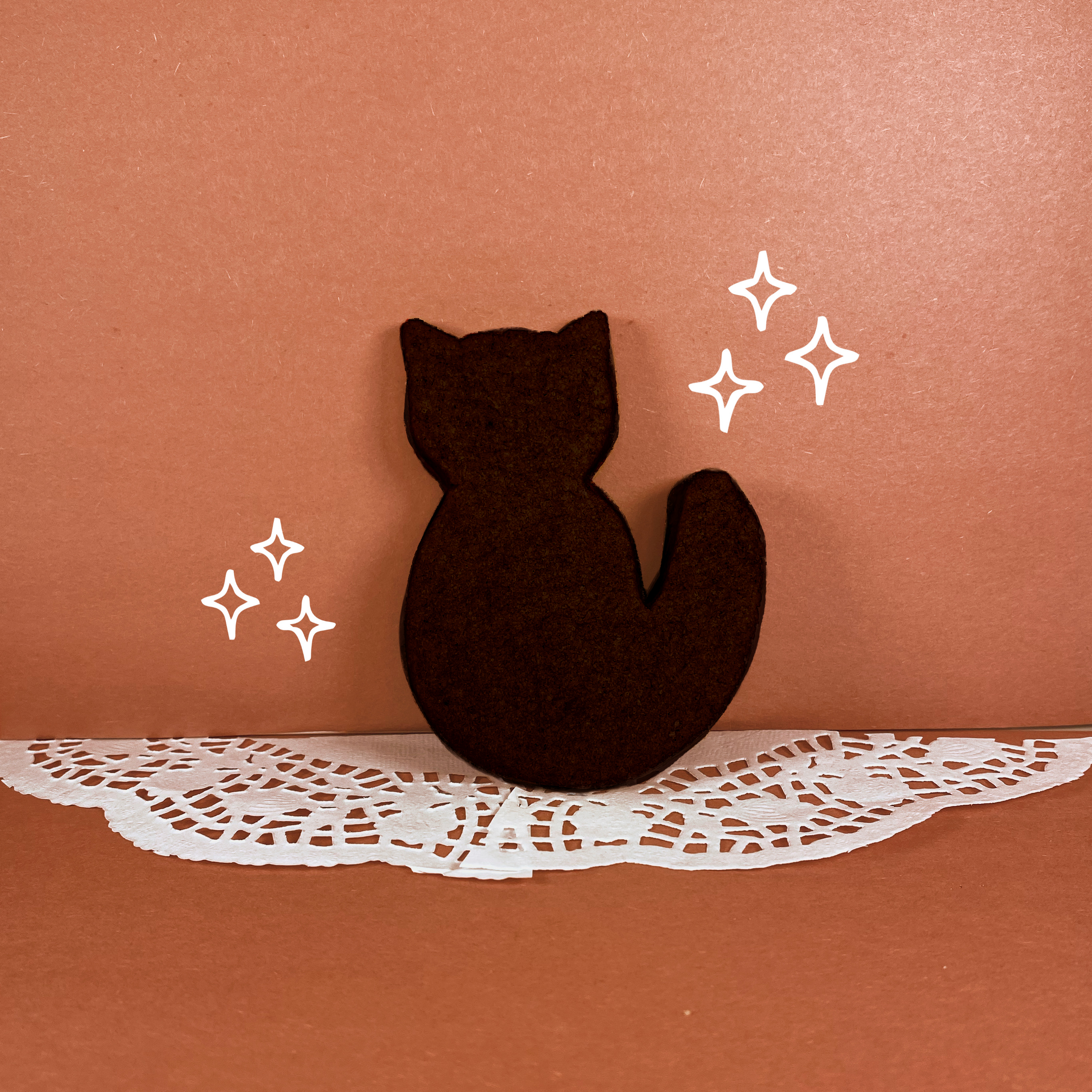 black cocoa cat shaped cookie